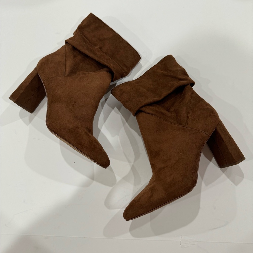 Brown suede heeled boots